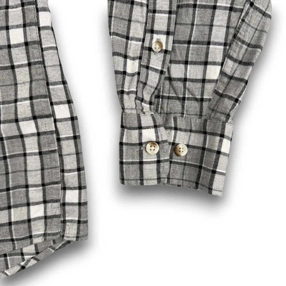 Banana Republic Shirt Mens L‎ Gray Plaid Untucked Fit Flannel Button Down